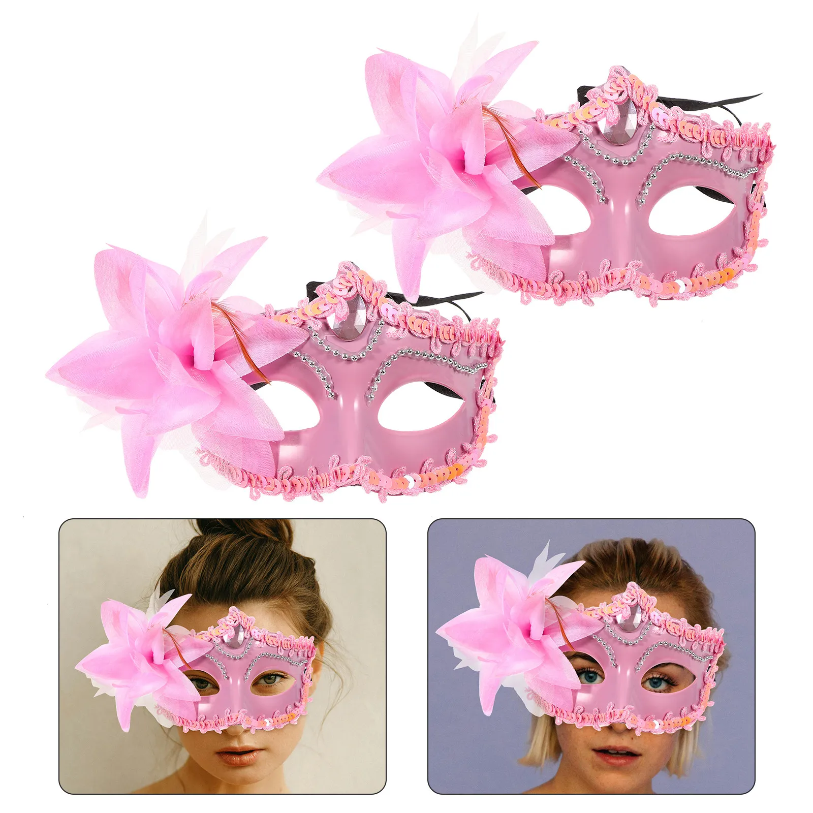 2Pcs Masquerade Mask Luxury Flower Masks Adjustable Shimmer Party Ball Delicate Decorative Cosplay Face Masks for Women Men