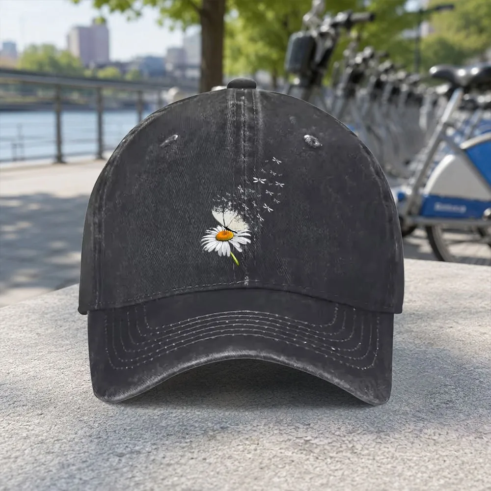 Daisy Butterfly Dragonfly Washed Baseball Cap Female Cowboy Sun Hats Hip Hop Mens Snapback Cap