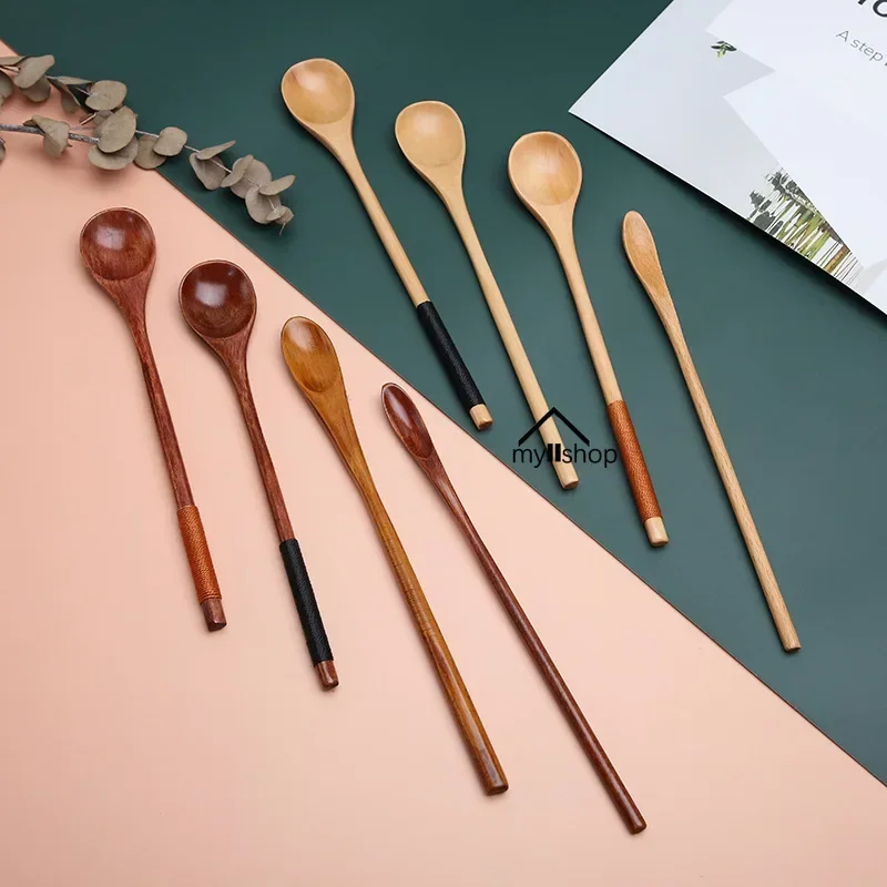 1pc Long Handle Wooden Spoons for Cooking Scoops Honey Server Tea Coffee Honey Stirring Spoons Dessert Tableware Accessories