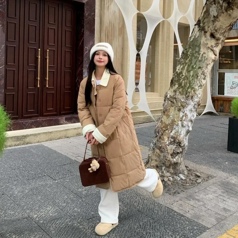 

Зима 2024, женские пуховики, однотонные свободные модные утепленные вельветовые куртки, хлопковые средние и длинные пальто