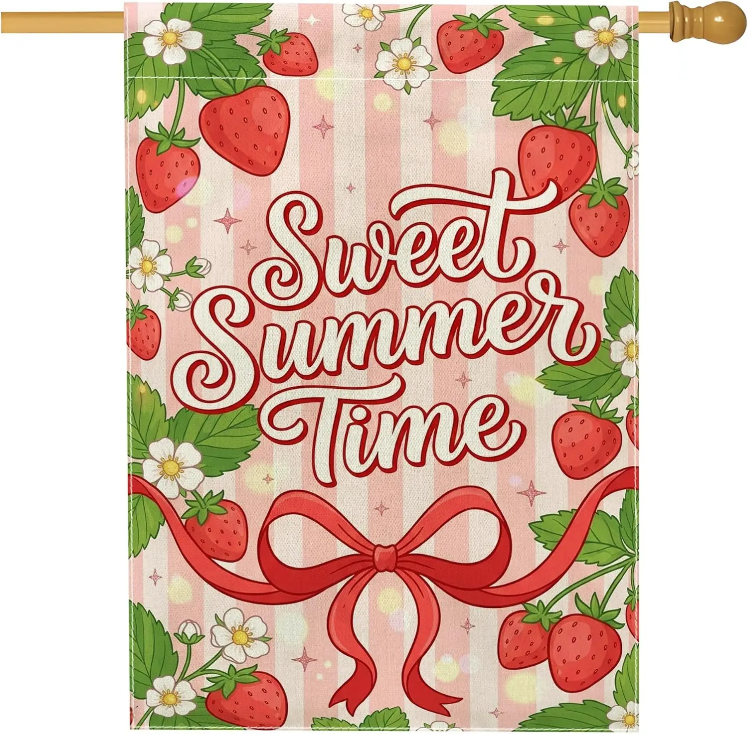 Strawberry House Flag, Summer Festive Flower Ribbon Summer Red Double Sided Burlap Outside Large Garden Flag for Outdoor Yar kkz