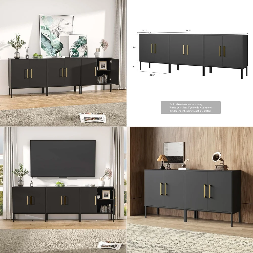 

Storage Cabinet with Doors, Set of 3, Modern Buffet Cabinet with Storage, Kitchen Sideboard Buffet, Black Wood Accent Cabinet f