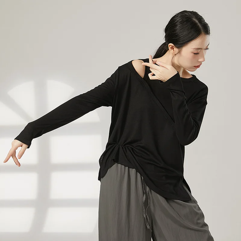 Одежда для современных танцев, свободная блузка, танцевальная одежда с длинными рукавами, одежда для взрослых, топы для классических танцев.