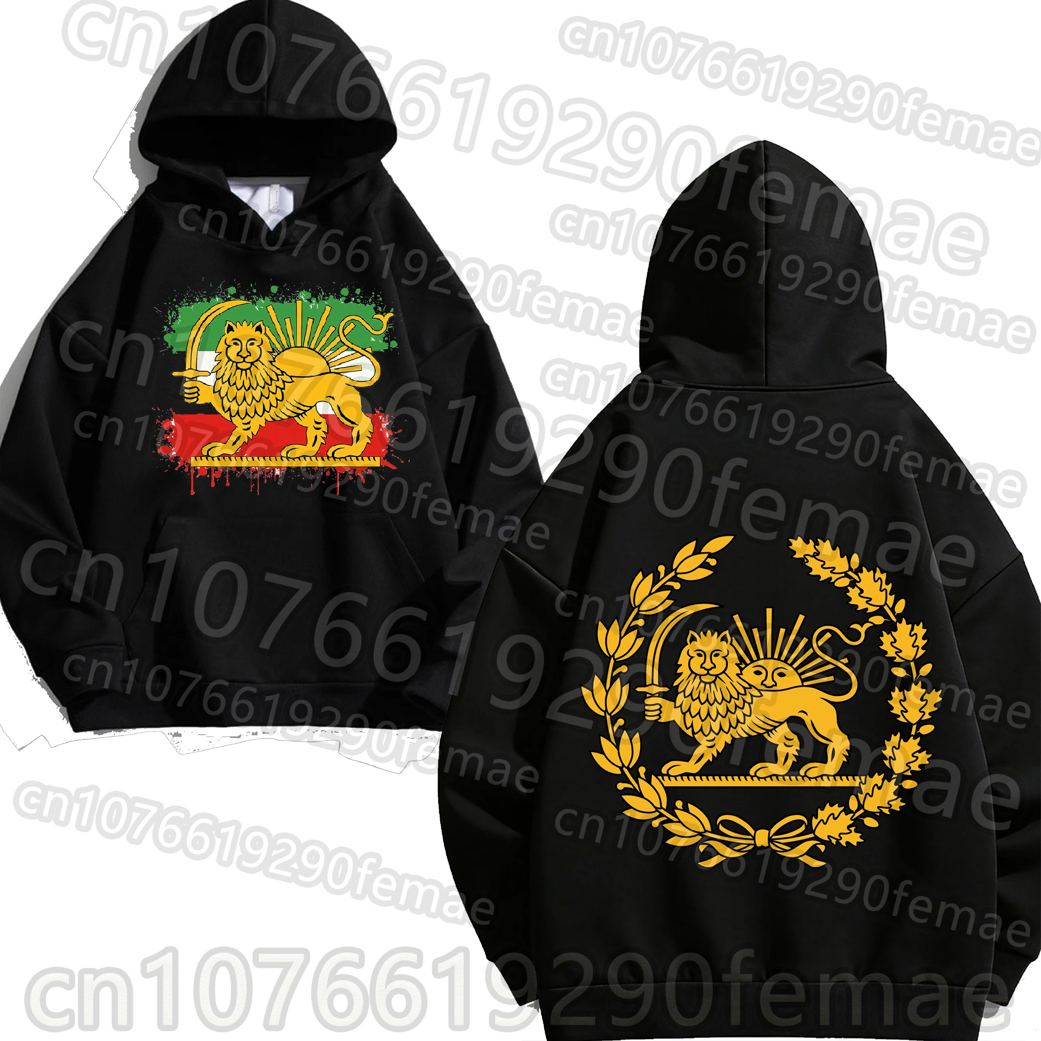 Kids Cotton Hoodie 2026 Spring Lion and Sun Iran Shir-o-Khorshid Print Double Sides Pullover Boys Girls Emblem Family Outfits