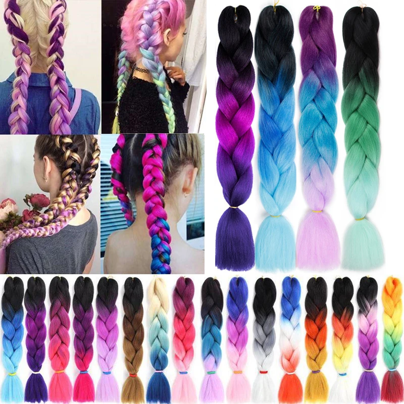 

Ombre Jumbo Braiding Hair Extensions 24 Inch High Temperature Synthetic Fiber Hair Extensions for Box Braids Braiding Hair