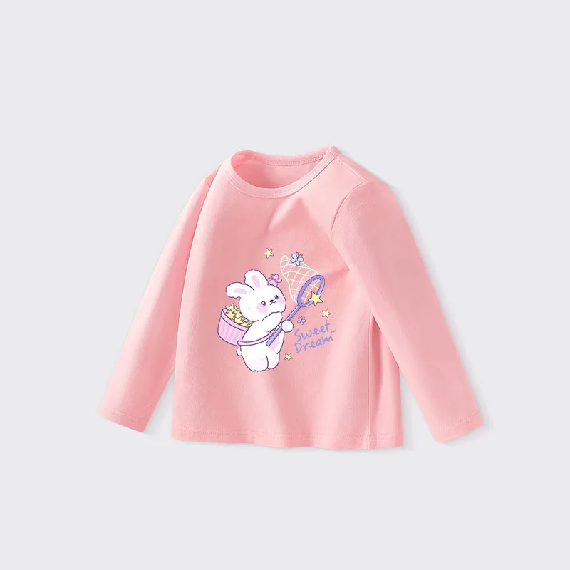 Children Cute Bunny Undershirts Girls Floral Outwear Bottoming Shirt Kids Long Sleeved T-shirt