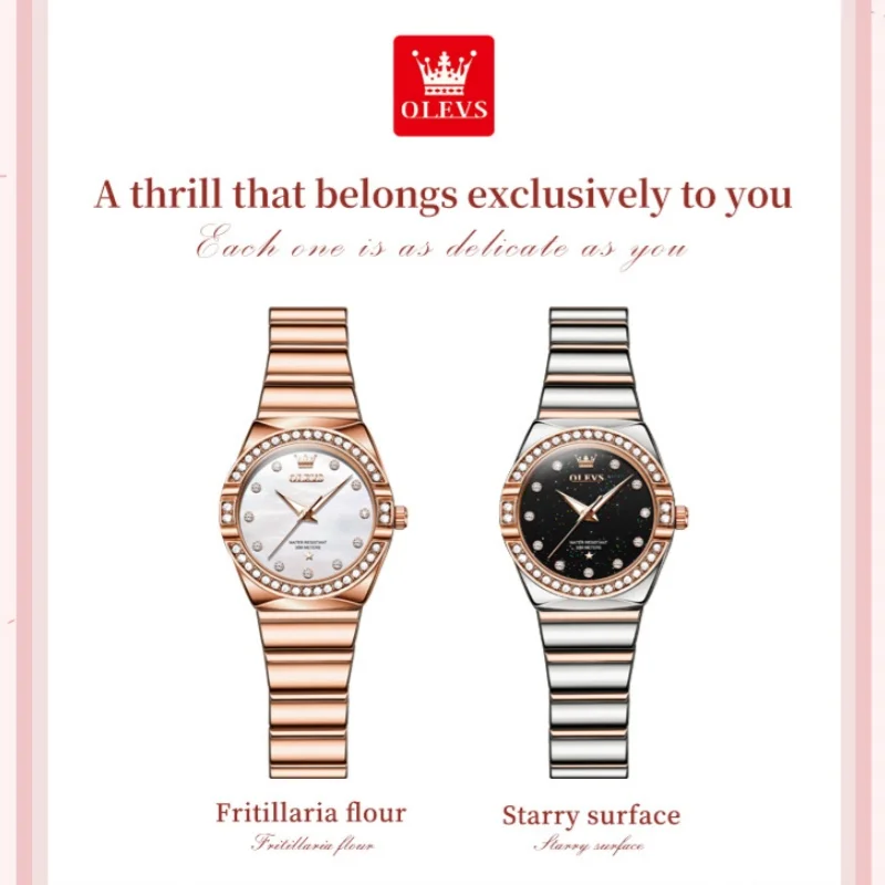 OLEVS 9975 Luxury Constellation Quartz Watch For Women Diamond Dial Stainless Steel Ladies Hand Clock Waterproof Luminous Watch