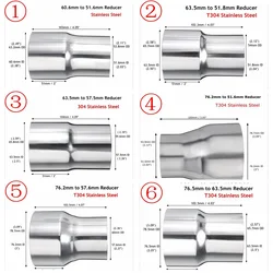 Universal Car Stainless Steel Standard Exhaust Reducer Adapter Connector Pipe Tube 76mm 63mm 60mm to 63mm 57mm 52mm 50mm 6 size