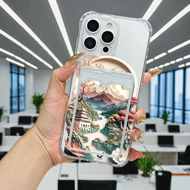 Ukiyo-e Aesthetics For IPhone 17 Pro Max 16 17 15 7 14 13 Plus 12 Mini 11 XR 16E Air softshell Transparent card pack phone case