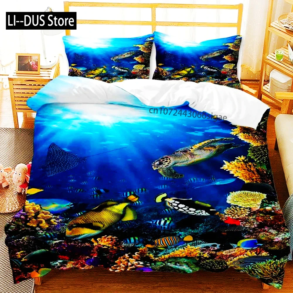 

Underwater World Bedding Set Duvet Cover Pillowcases Twin Full Queen King Bed Linen 3D Print Sea Fish Duvet Cover Sets