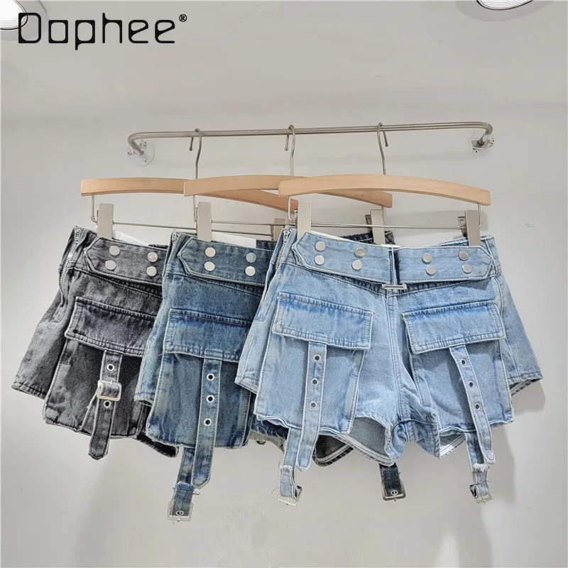 2024 Summer Fashion Cargo Shorts Big Pockets Zipper Side Buckle Decorate A Line Wide Leg Hot Pants Women Streetwear Y2k