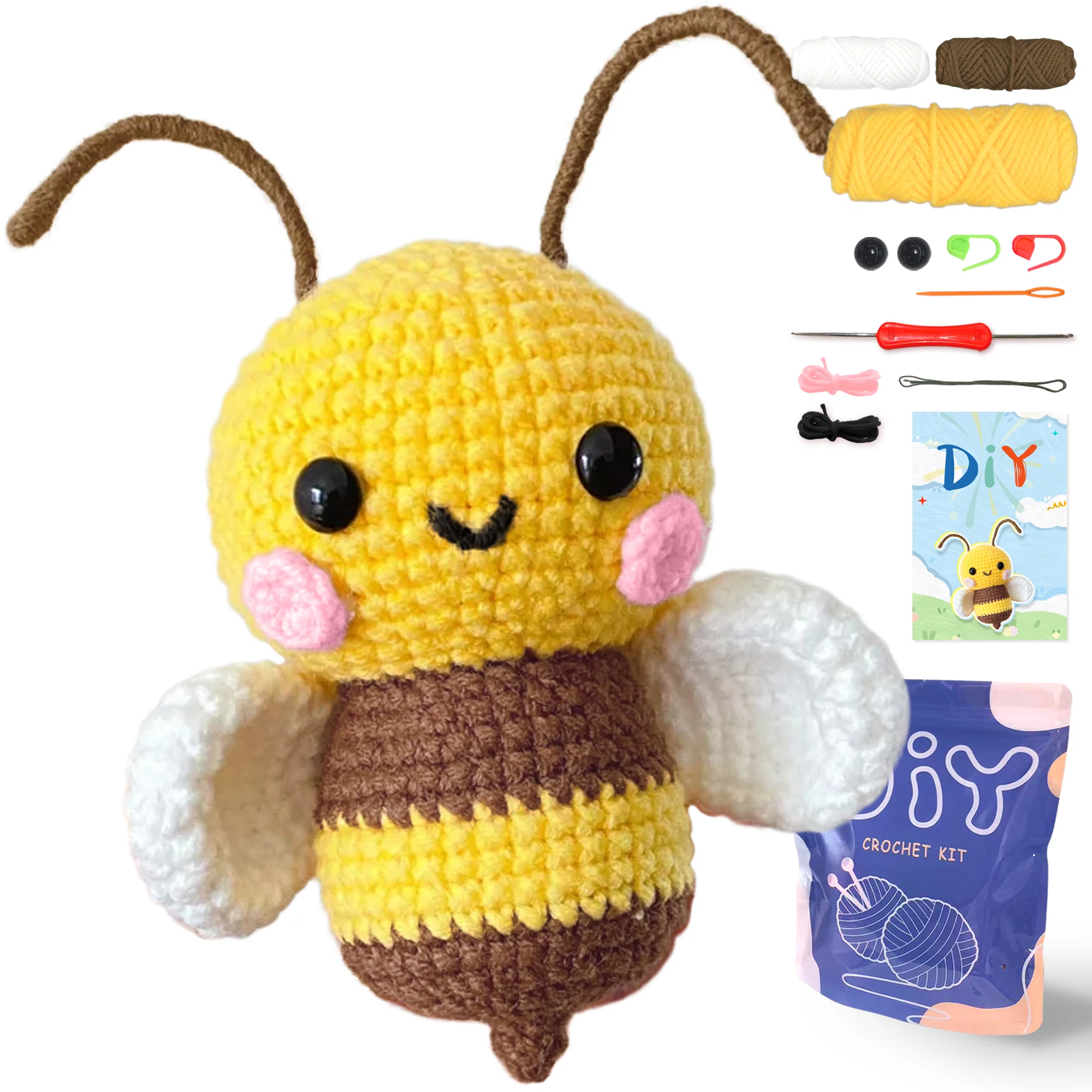 YAMAXIN DIY Crochet Kit for Beginners Easy Craft Tool Set with Small Bee Themed Design Arts & Crafts Knitting Project for Starte