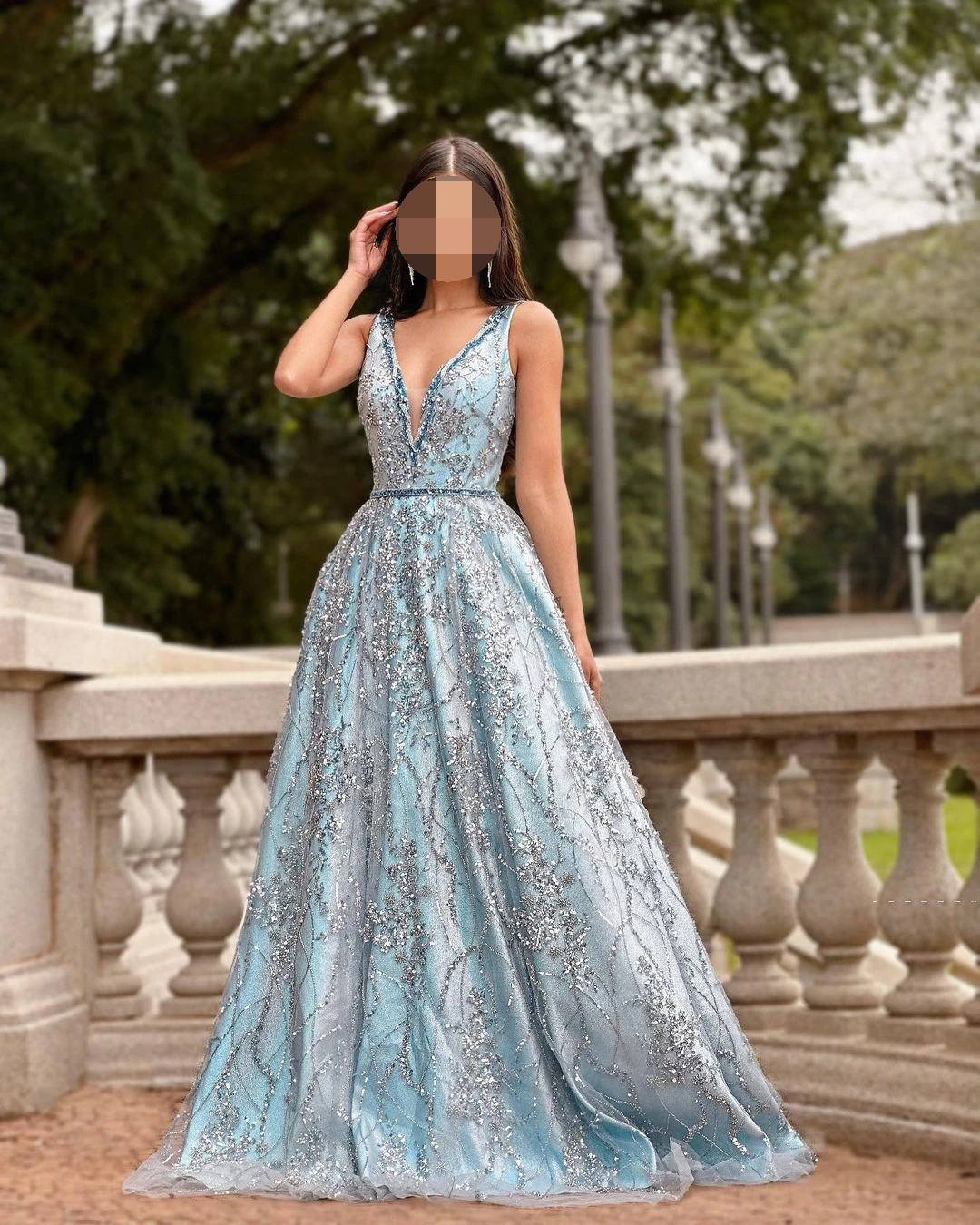 Neue blaue V-Ausschnitt elegante Abendkleider ärmellose boden lange Perlen träger lose sexy Ballkleid formelle Kleid nach Maß