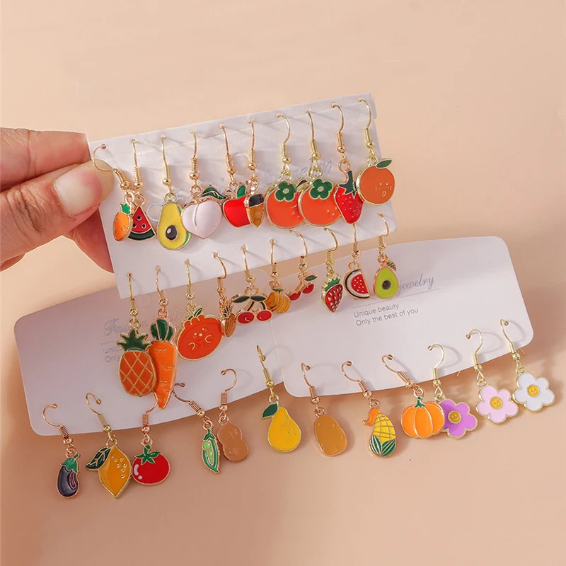 Aihua Cute Fruits Earrings Lovely Enamel Cherry Apple Banana Strawberry Earrings for Women Drop Earrings Ear Hooks Jewelry Gifts