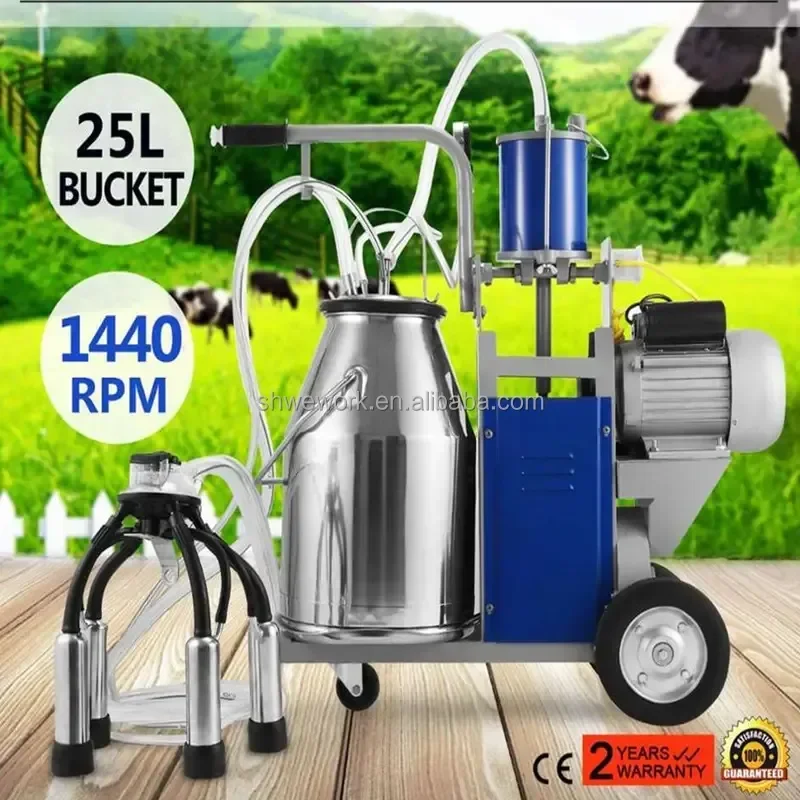 Electric Cow Milking Machine 10-12 Cows Per Hour Electric Milker Machine with 25L Stainless Steel Bucket Milk Machine for Cows