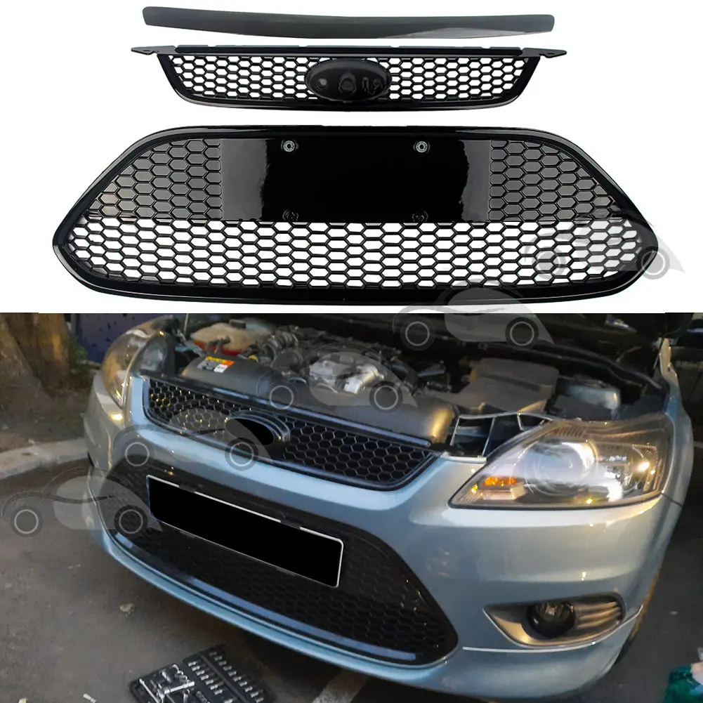 Car Upper Lower Grilles Bumper Honeycomb Front Cover Trim For Ford Focus  2009 2010 2011 2012 2013 2014 2015 Hatchback Sedan