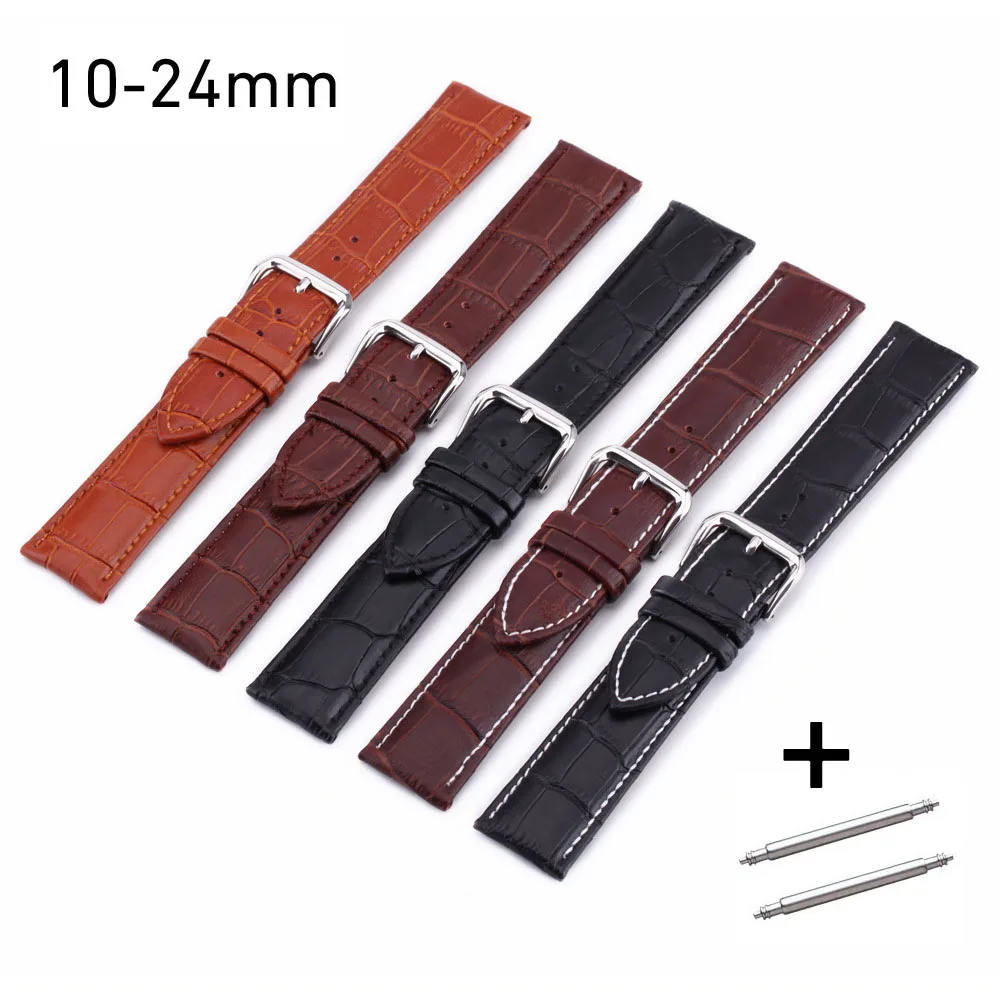 10 12 13 14 15 16 17 18 19 20mm 21 22 23 24mm Crocodile Genuine Leather Watch Band Strap Stainless Steel Pin Buckcle Watchbands