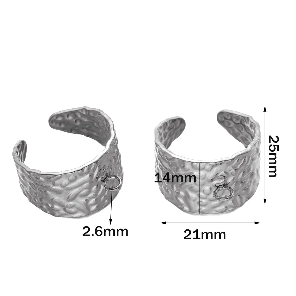 5Pcs Stainless Steel Adjustable Ring Settings Blank Embossed Open Hammer Rings Base for Jewelry Making DIY Finger Ring With Loop