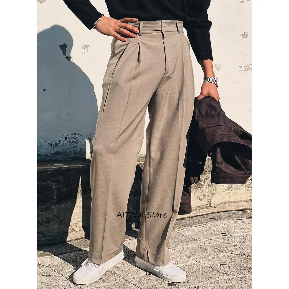 

Straight Pants Men's Business Casual Polyester Fiber Work Trousers Loose Fit Solid Color Pants for Man Trouser Tailoring Classic