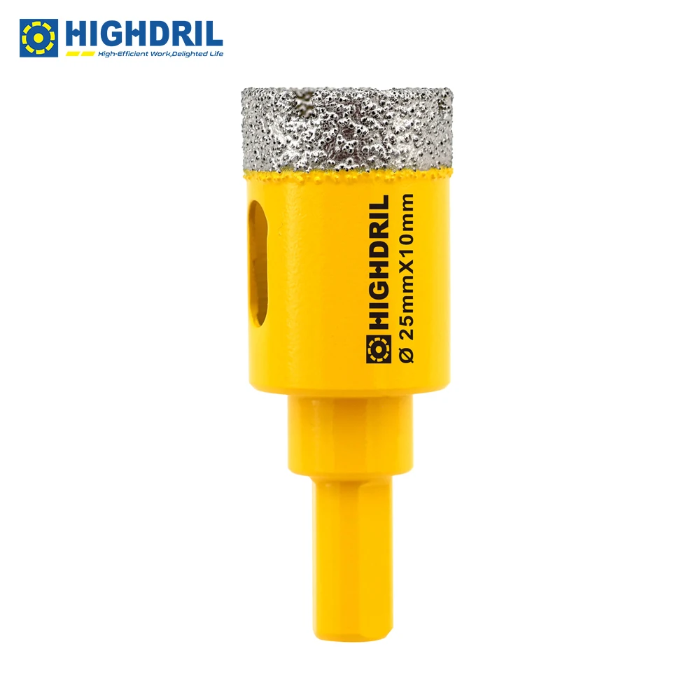 HIGHDRIL Diamond Vacuum Brazed Triangular Shank Drill Bits  1pc Dia25mm Diamond Tools For Granite Ceramic Masonary Milling Bit