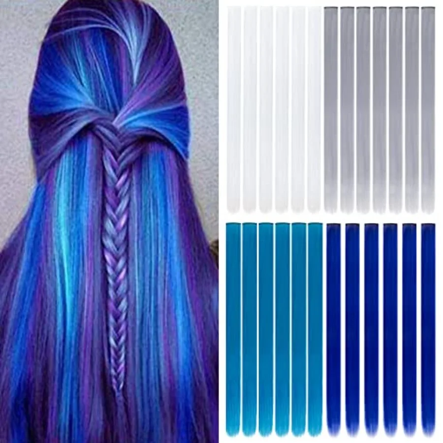 

24 Pcs Colored Clip in Hair Extensions for Girls, 20 Inch Multi-Colors Rainbow Hairpieces Instant Highlights, Synthetic Straigh