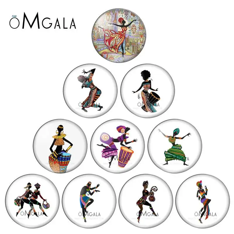 Cute Africa Dancing Women Drawings 10pcs 12mm/14mm/16mm/18mm20mm//25mm Round photo glass cabochon demo flat back Making findings