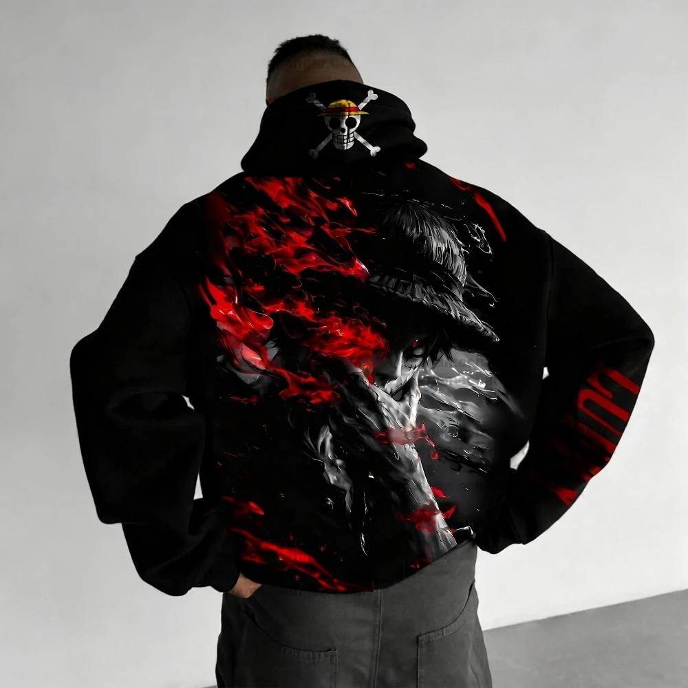 

One Piece Luffy Anime Printed Hoodie Men's Autumn/Winter New Loose Casual American Street Hip Hop Parent Child Sweater Top