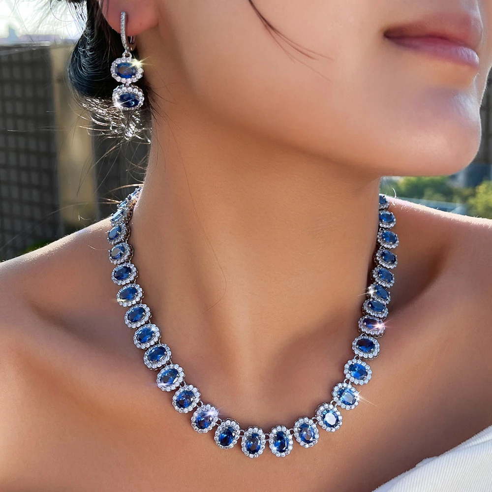 

ThreeGraces красивый блестящий овальной формы синтетический танзанит элегантный комплект украшений с цветами для свадебной вечеринки для женщин T1112