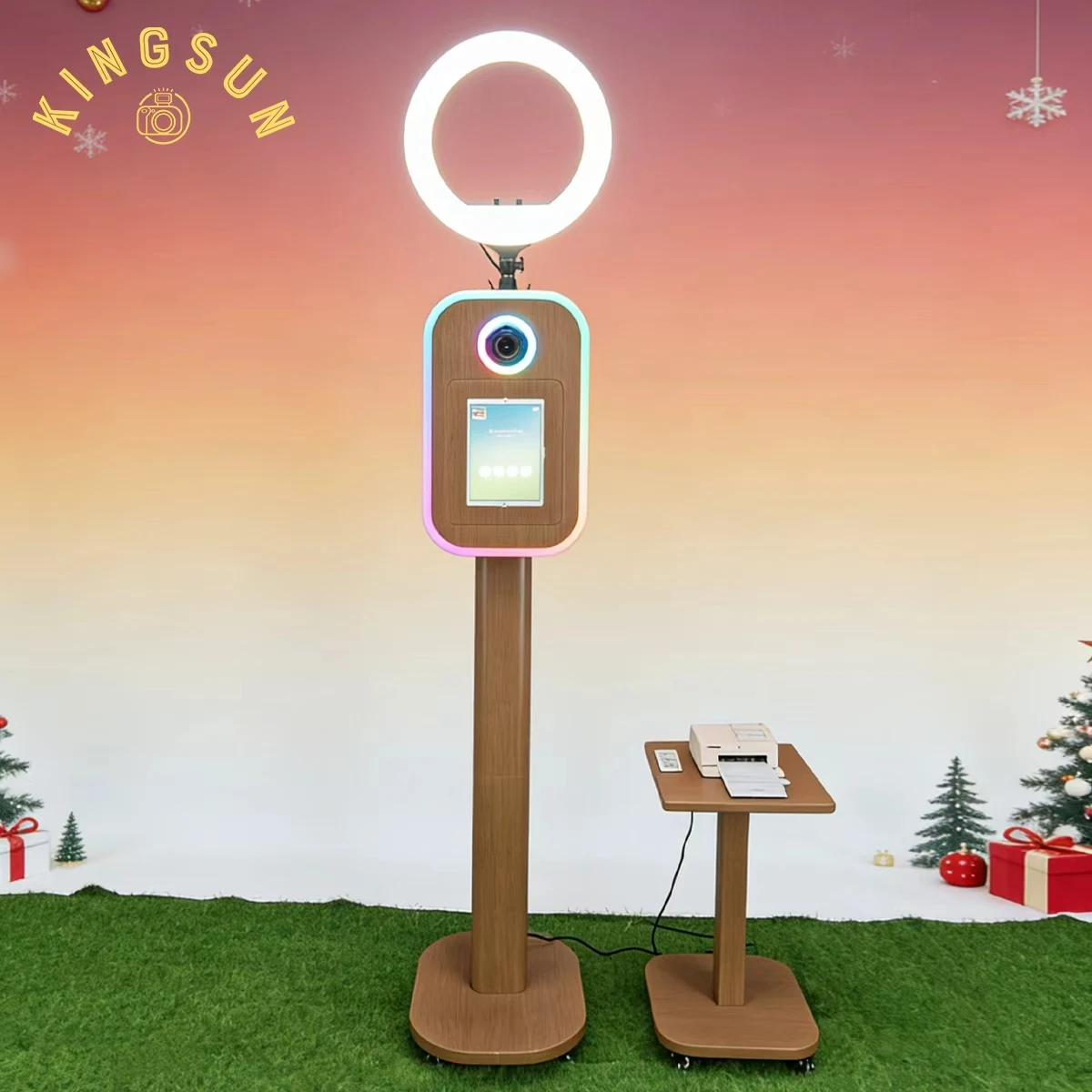 Vintage Style Quick Setup Aluminum Retro Wooden Grain Photobooth Selfie IPad Dslr Photo Booth
