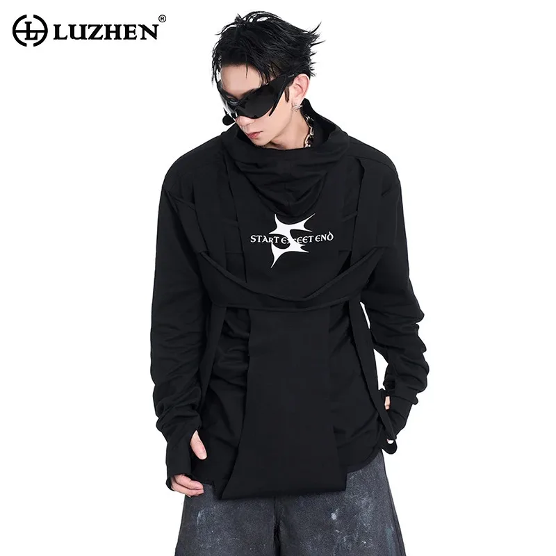 LUZHEN Fake Two Piece Hooded Sweatshirt Pullovers Splicing Personalized Letter Design Bottom Shirt Casual Sport Clothing LZ7275