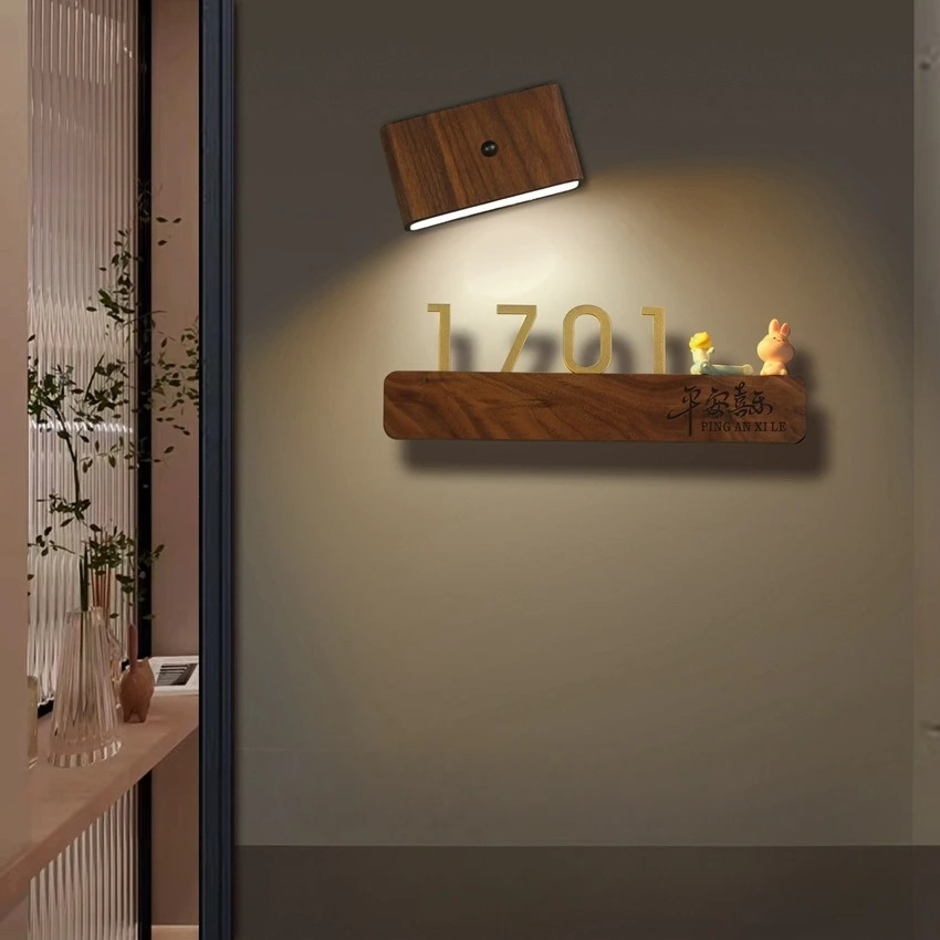 Household House Number Plate Charging Induction Door Number Plate Luminous Black Walnut Hotel Room Number Plate