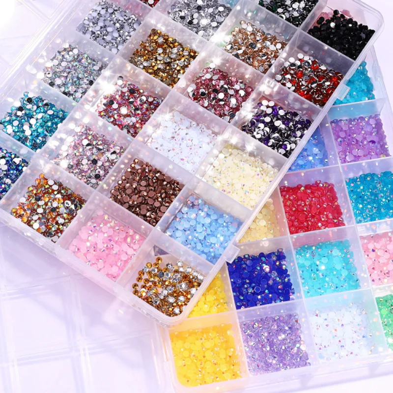 3500 pièces/boîte ongles résine colorée diamant strass 24 grilles bricolage perceuse fluorescente décorations d'ongles Salon de manucure bijoux accessoires