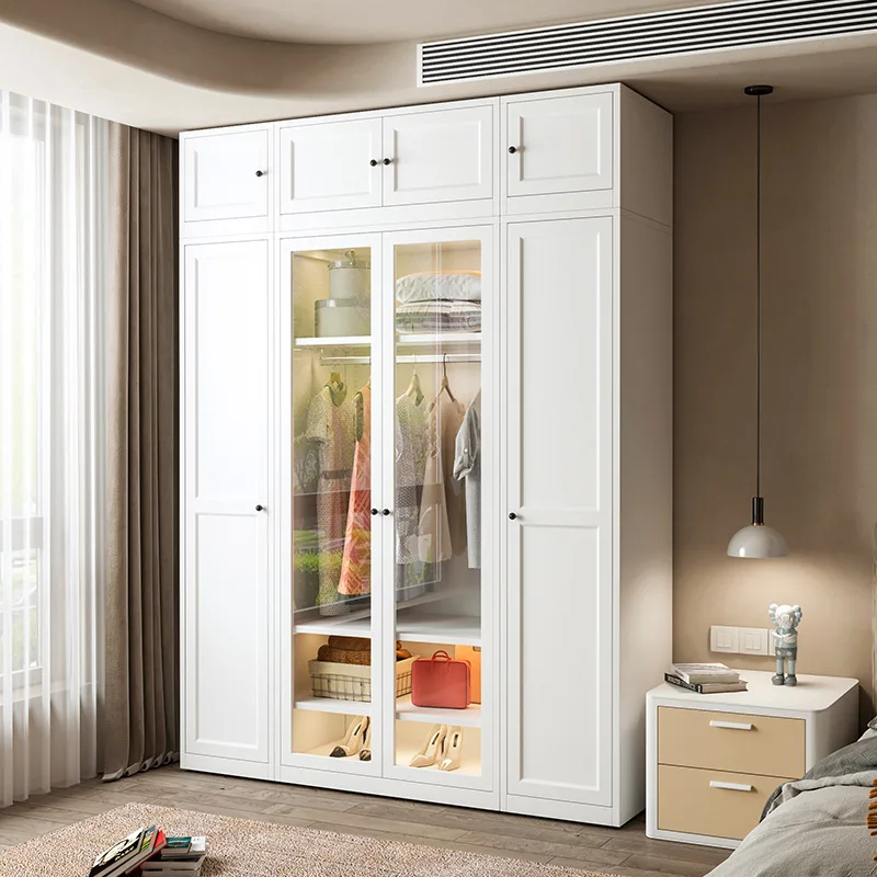 Modern Design Metal Steel Wardrobe Cabinet Glass Door Combination Storage Organization for Bedroom Home Gym Features Adjustable