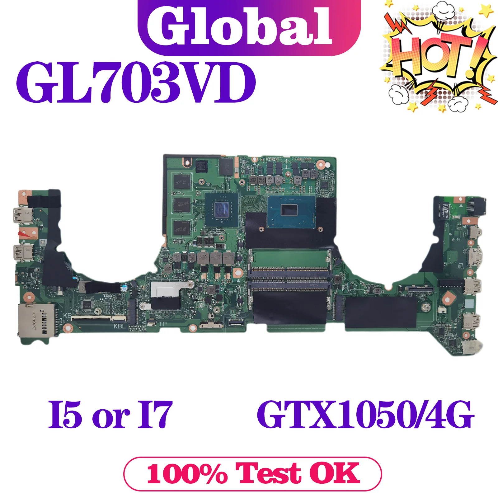 KEFU DABKNMB28A0 Mainboard For ASUS ROG Strix GL703VD Laptop Motherboard I5 I7 7th Gen GTX1050/4G MAIN BOARD