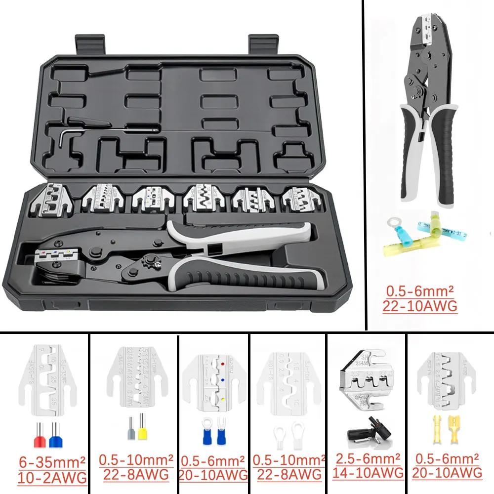 9 Inches Ratcheting Wire Crimper Plier Jaws Set 03B/10N/10WF/35WF/2546B/03J/125 Connectors Multi-functional Hand Crimping Tool