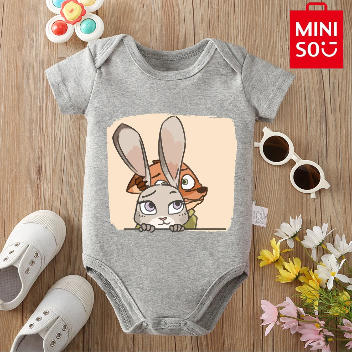 

MINISO 100% Cotton Cloths Sloth Zootopia Judy Hopps Nick Wilde Cute Onesie Bodysuit for Baby Jumpsuit for 0 To 12 Months Newborn