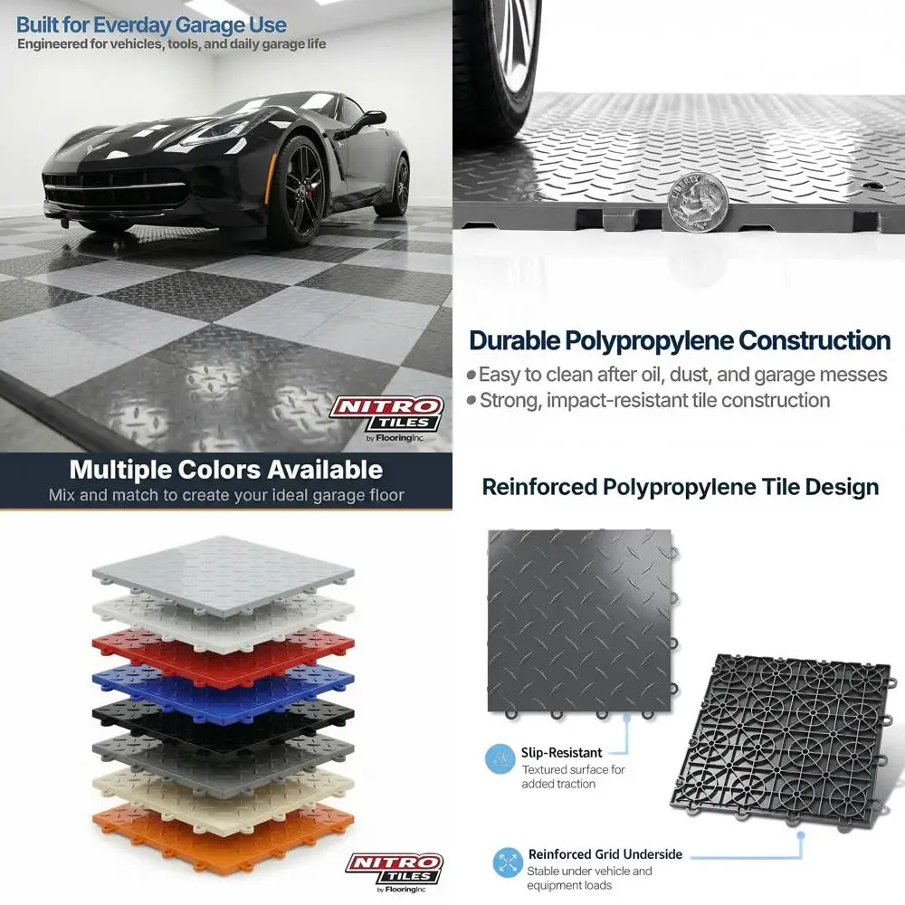 

12 x 12 Heavy-Duty Interlocking Garage Floor Tiles, Diamond Pattern Polypropylene, Non-Slip, Graphite, 52 Tiles, 52 Sq/ft