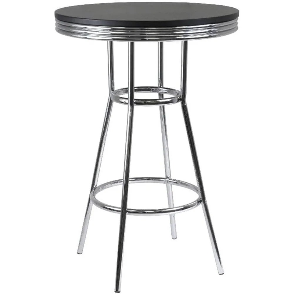 

Wood Summit Dining Table - 42" Black Pub Height Table with Metal Base & Wooden Top for Kitchen, Bar or Restaurant Use