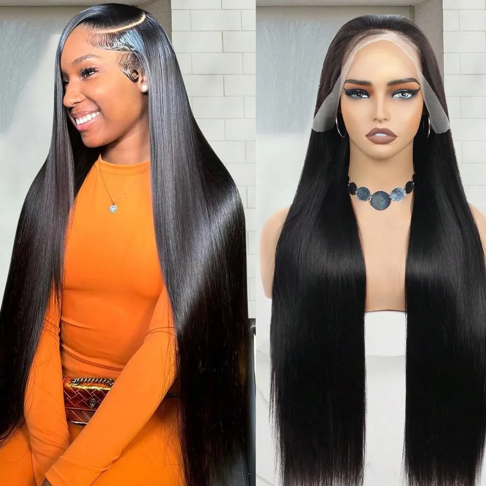 Perruque Lace Front Wig 13x4 de densité 200%, cheveux humains brésiliens, pré-épilés avec des cheveux de bébé, perruque noire lisse pour femmes, aspect naturel