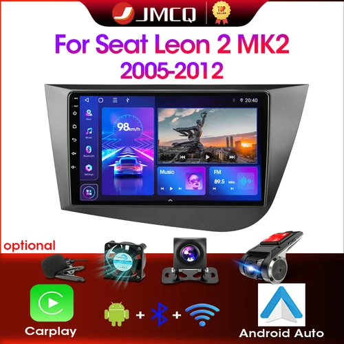 JMCQ 차량용 라디오 멀티미디어 플레이어, 시트 레온 2 MK2 2005-2012, 안드로이드 12, 4G GPS, 와이파이 네비게이션, 스테레오 헤드 유닛, 카플레이, 2 딘 