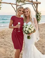 Womens Cap Sleeve Bodycon Wrap Dress Elegant Cocktail Wedding Guest Party Date Night - Image 2