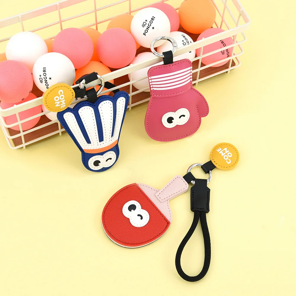 

Creative sports keychain simple cartoon table tennis badminton boxing sports events pu pendant small gift
