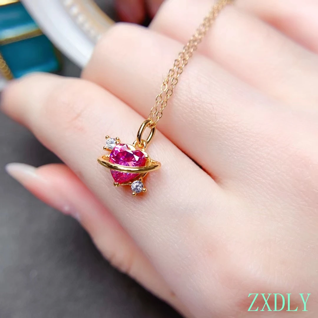 Luxury Heart style Pink Moissanite Necklace for Women Fine Jewelry Real 925 Silver GRA certified Party Gift Love Round U