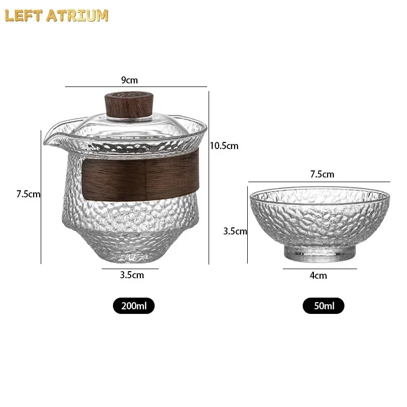 3pcs High Boron Silicon Tea Set 2 Cups Gaiwan Frosted Transparent Glass Portable Travel Tureen Teaware Ceremony 200Ml