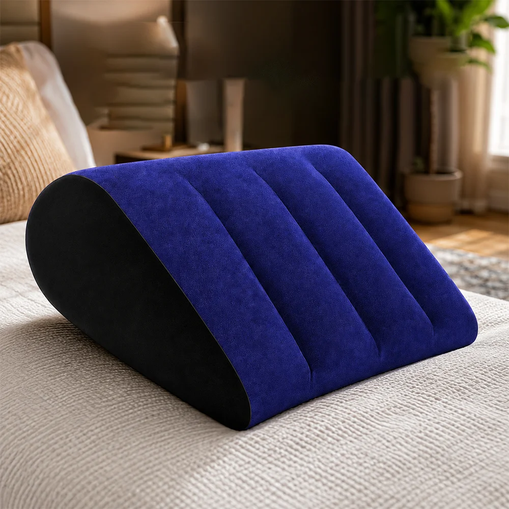 Soft Flocking Inflatable Wedge Bed Pillow Foldable Triangle Support Cushion for Back Relief Reading Rest Sleeping Home Travel Ac