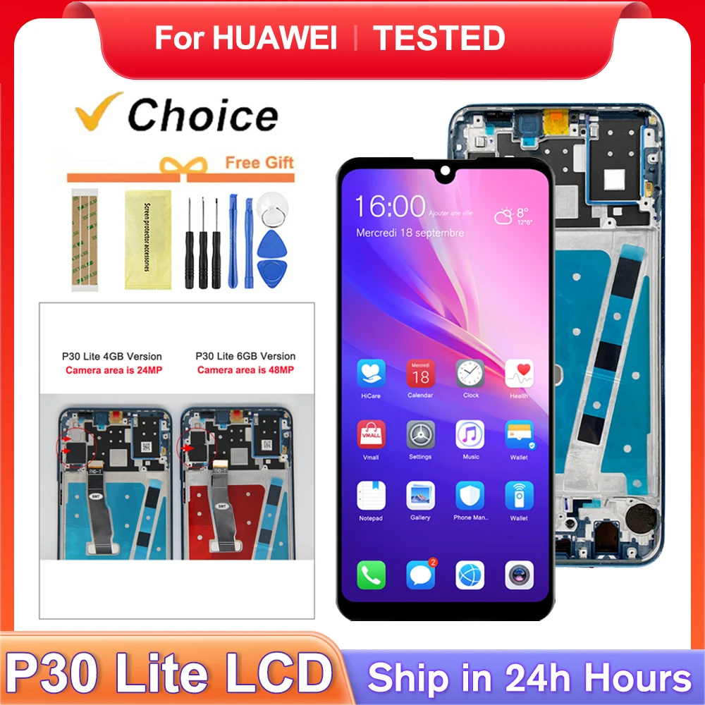 Pantalla LCD de 6,15 pulgadas para HUAWEI P30 Lite probada para Nova 4E MAR-LX1 AL00 LX2 LX3 LX1A, montaje de digitalizador con pantalla táctil de repuesto