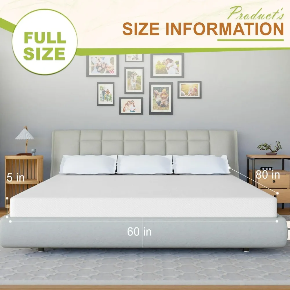 5 Inch Queen Mattress, Gel Memory Foam Queen Size Mattress, Pressure Relieving, Bed-in-a-Box, Queen, 80