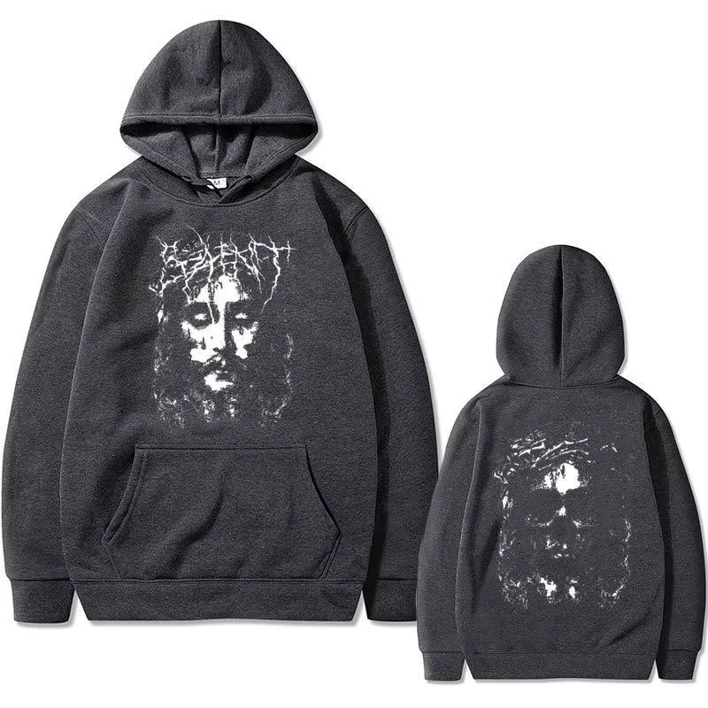 

Dark Jesus Face Double Sided print Pullover men Fashion Autumn fleece hoodie Long Sleeves clothes Regular Sportwear Streetwear