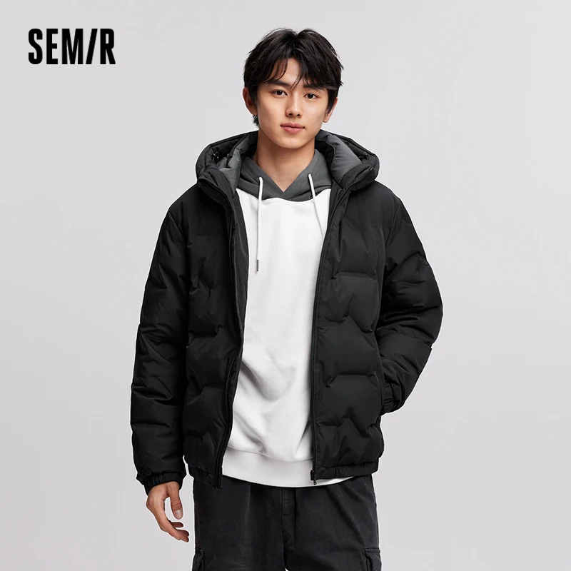 Semir Down Jacket Men 2024 New Waterproof Hooded Outerwear Winter Clothing Solid Color Versatile Direct-Injection Down Thickened