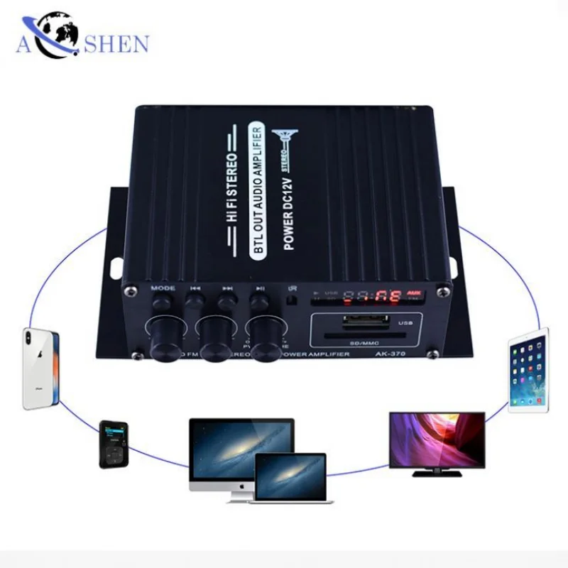 Aoshen Hifi 2 Channel Class AB Car Audio Amplifiers Mini Stereo Blutooth 12v Amp For Home